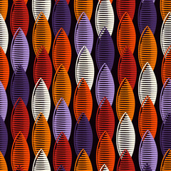 Paint brush ovals ornament. Seamless pattern. Hand drawn leaves backdrop. Oval shapes wallpaper. Geometric leafs background. Ethnic motif. Tribal paper. Leafy textile print. Vector art.