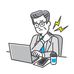 パソコン作業で肩こりがつらいシニア男性