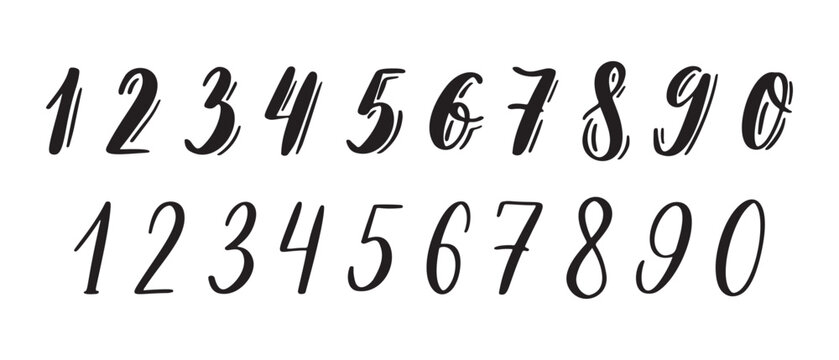 Hand drawn numbers set, handwritten vector alphabet with numbers. Brush font, script. Isolated letters written with marker, ink. Calligraphy, lettering collection.