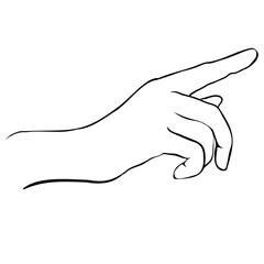 Hand gesture of finger pointing. Vector illustration in outline style. Vector illustration