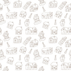 Seamless pattern gingerbread houses vector illustration, hand drawing