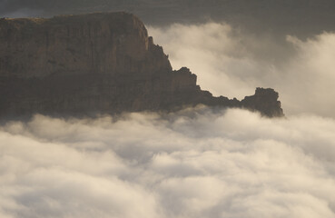 Crag in a sea of clouds. The Nublo Rural Park. Tejeda. Gran Canaria. Canary Islands. Spain.