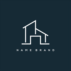 A line art icon logo of a modern house or home real estate business