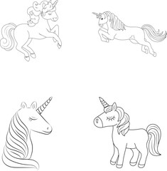 Line art unicorn kids illustration for  Children coloring book 