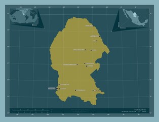 Coahuila, Mexico. Solid. Labelled points of cities