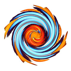 Design element, abstract, orange blue spiral swirl on white, color transitions, beautiful background, original texture, colorful print for design, textiles, decoration