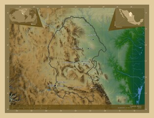 Coahuila, Mexico. Physical. Labelled points of cities