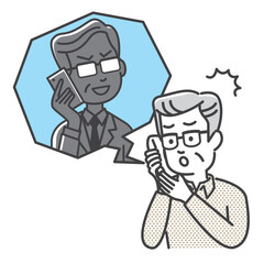 電話詐欺に騙されるシニア男性のイラスト