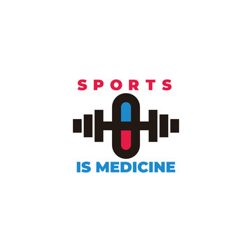 dumbbell pill sport medicine symbol logo vector