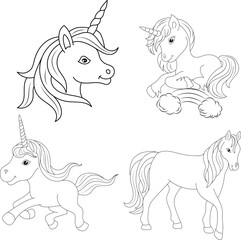 Obraz na płótnie Canvas Line art unicorn kids illustration for Children coloring book 