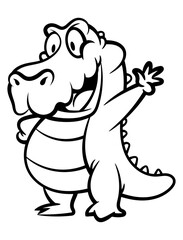 Cartoon illustration of Big Alligator smile and greeting. Best for logo, outline, and coloring book with predator animals themes for kids