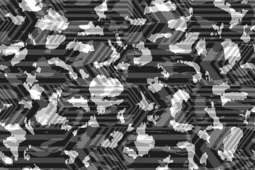 Full seamless geometric camouflage texture pattern vector. Usable for Jacket Pants Shirt and Shorts. Army textile fabric print. Black white military camo design.