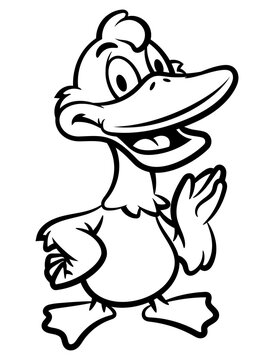 Cartoon illustration of green duck happy and smiles. Best for logo, outline, and coloring book with animal themes for kids