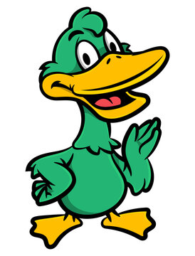 Cartoon illustration of green duck happy and smiles. Best for sticker, logo, and mascot with animal themes for kids