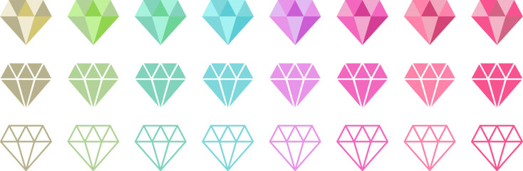 シンプルなダイヤモンドのイラストセット　鉱物・宝石のベクター素材　挿絵　背景イラスト