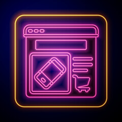 Glowing neon Online shopping on screen icon isolated on black background. Concept e-commerce, e-business, online business marketing. Vector