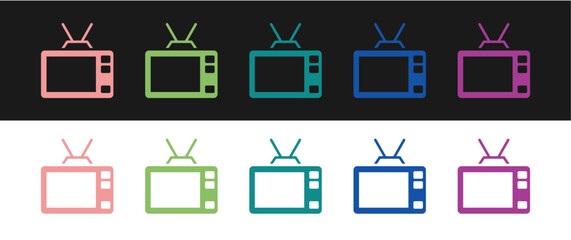 Set Retro tv icon isolated on black and white background. Television sign. Vector