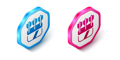 Isometric Quiver with arrows icon isolated on white background. Hexagon button. Vector