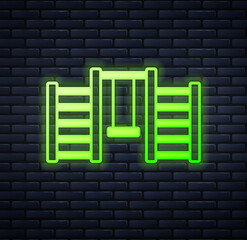 Glowing neon Wooden Swedish wall icon isolated on brick wall background. Swedish stairs. Vector