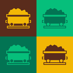 Pop art Coal train wagon icon isolated on color background. Rail transportation. Vector