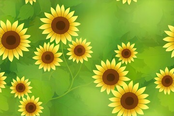 Obraz premium The Seamless pattern of sunflower and leaves on background in flat style. illustation for background , banner, label and greeting card.
