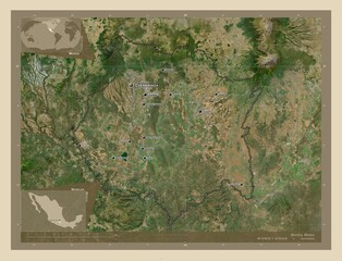 Morelos, Mexico. High-res satellite. Labelled points of cities
