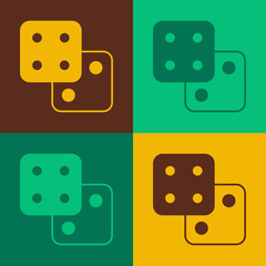 Pop art Game dice icon isolated on color background. Casino gambling. Vector