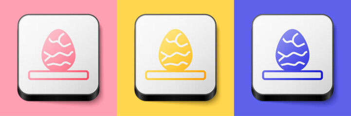 Isometric Chinese tea egg icon isolated on pink, yellow and blue background. Square button. Vector