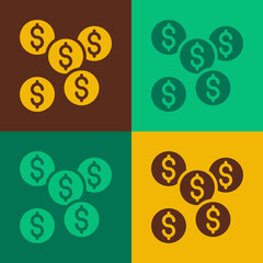 Pop art Dollar symbol icon isolated on color background. Cash and money, wealth, payment symbol. Casino gambling. Vector