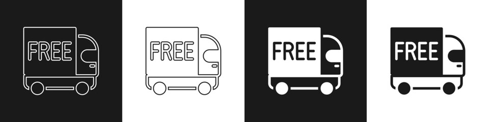 Set Free delivery service icon isolated on black and white background. Free shipping. 24 hour and fast delivery. Vector