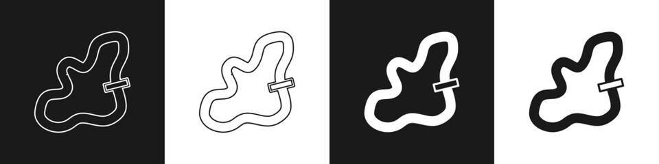 Set Racing track icon isolated on black and white background. Vector