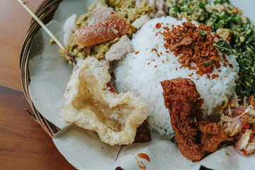 A detail shot of a pork skin cracker or Rambak in Indonesia with narrow depth-of-field