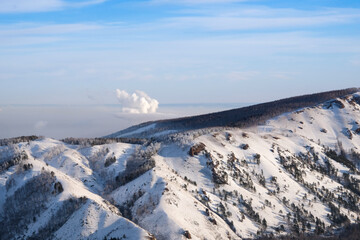 snow covered mountains in winter