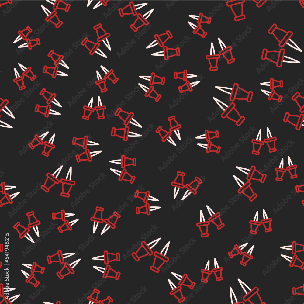Poster line push pin icon isolated seamless pattern on black background. thumbtacks sign. vector