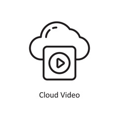 Cloud Video Vector Outline Icon Design illustration. Cloud Computing Symbol on White background EPS 10 File