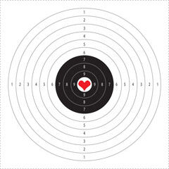 Target heart love vector with numbers for shooting range. A round target with a marked bull's-eye for shooting practice on the shooting range illustration