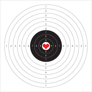 Target heart love vector with numbers for shooting range. A round target with a marked bull's-eye for shooting practice on the shooting range illustration