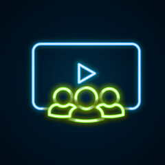 Glowing neon line Online class icon isolated on black background. Online education concept. Colorful outline concept. Vector