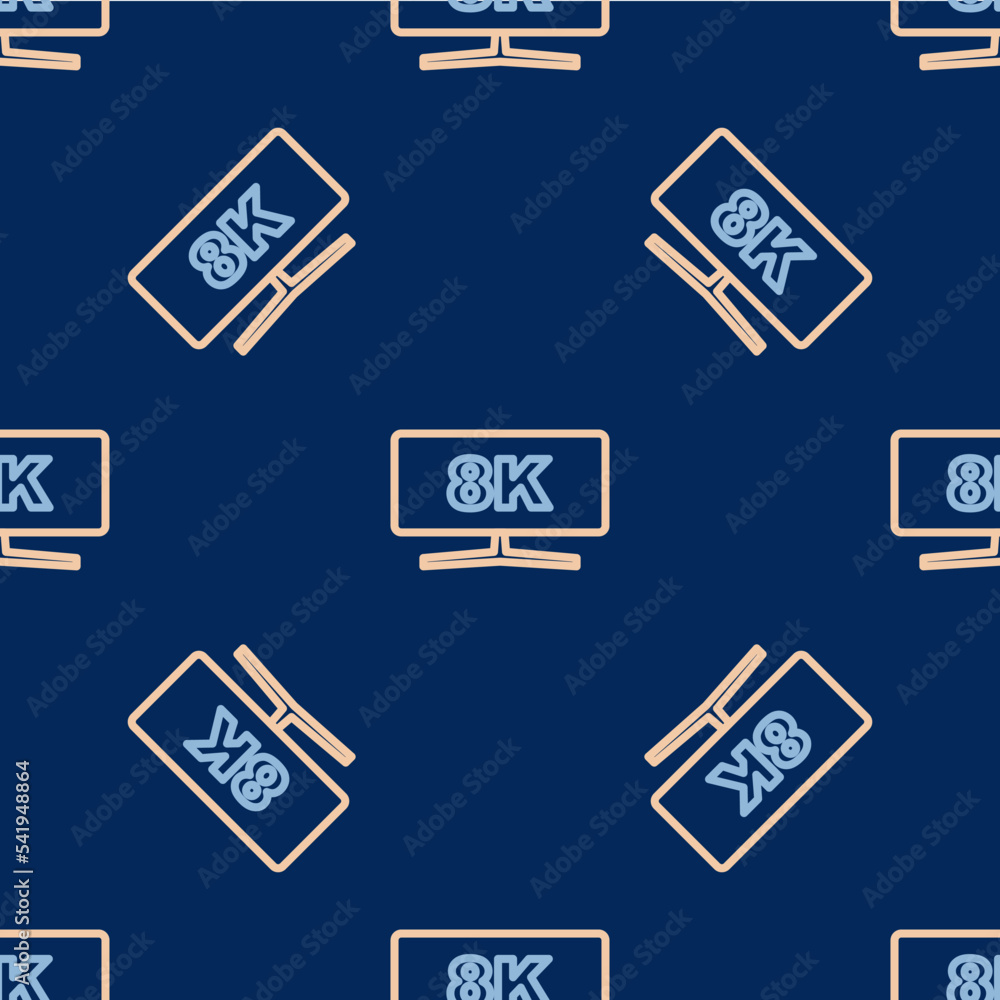 Poster line computer monitor icon isolated seamless pattern on blue background. pc component sign. vector