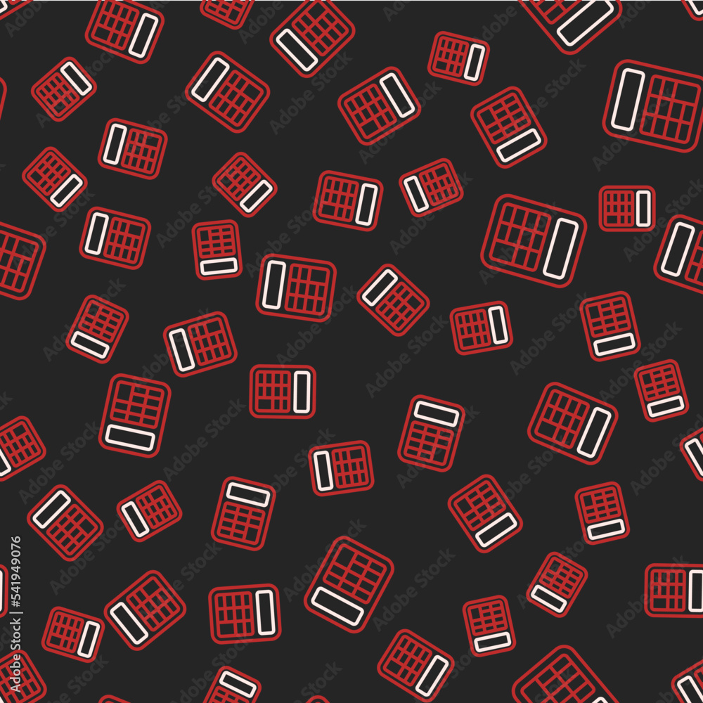 Poster line calculator icon isolated seamless pattern on black background. accounting symbol. business calc