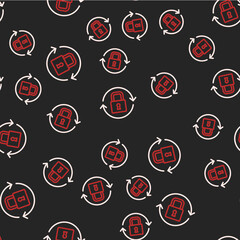 Line Lock icon isolated seamless pattern on black background. Padlock sign. Security, safety, protection, privacy concept. Vector