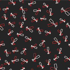 Line Crossed oars or paddles boat icon isolated seamless pattern on black background. Vector