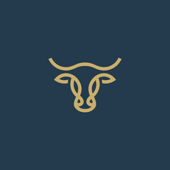 cow head logo vector icon line illustration