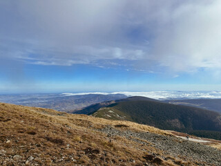 Sněžka (Schneekoppe) - the highest mountain of Czech Republic. Krkonoše National Park (Riesengebirge). Giant Mountains. View from Sněžka. 