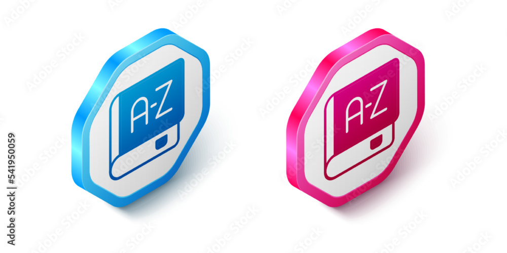 Poster isometric translator book icon isolated on white background. foreign language conversation icons in 