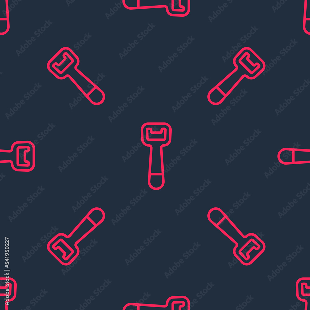 Poster red line bottle opener icon isolated seamless pattern on black background. vector