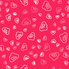 White line CO2 emissions in cloud icon isolated seamless pattern on red background. Carbon dioxide formula, smog pollution concept, environment concept. Vector