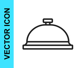 Black line Covered with a tray of food icon isolated on white background. Tray and lid sign. Restaurant cloche with lid. Vector