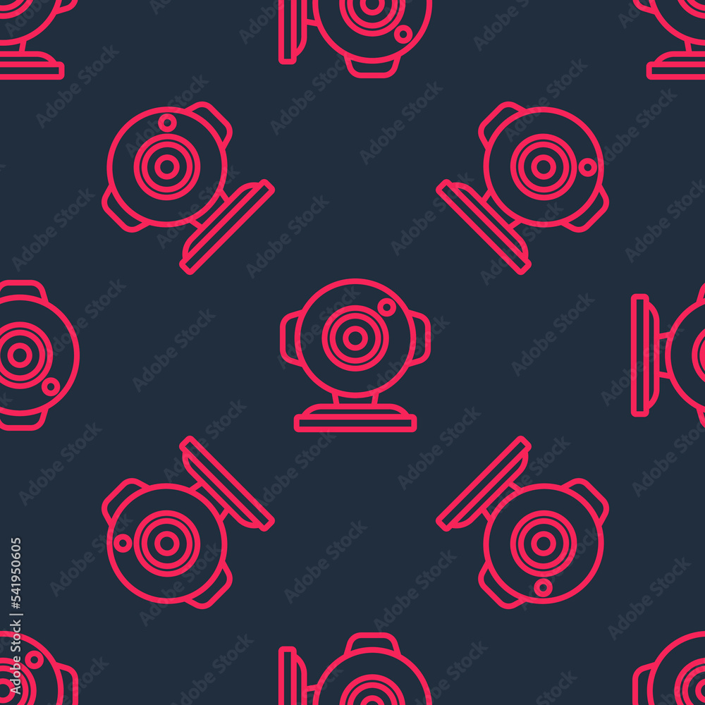 Poster red line web camera icon isolated seamless pattern on black background. chat camera. webcam icon. ve