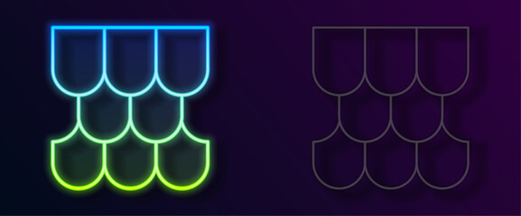 Glowing neon line Roof tile icon isolated on black background. Vector